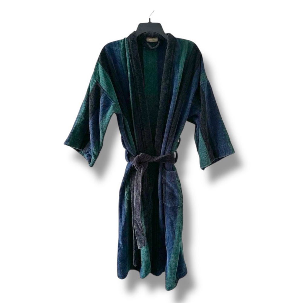 Vintage 80s/90s Claybrooke Green Blue Thick Terrycloth Robe Unisex One Size Bath